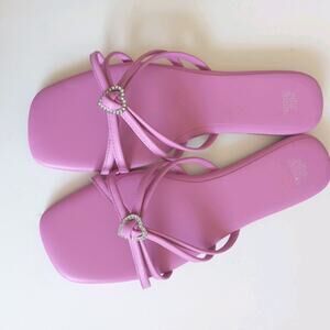 Barbiecore Pink Sandals with Rhinestone Hearts. Size 8.5 Legally Blond, Y2K